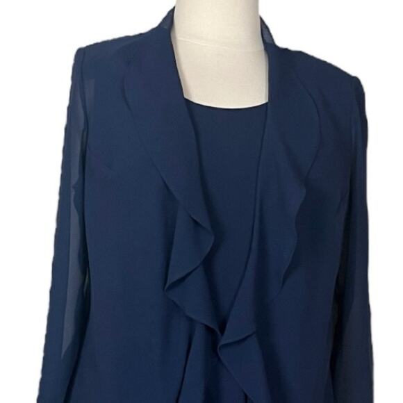 Jessica Howard Midi Jacket Dress Ruffle Front Chiffon Navy Blue Women’s Size 14W - Picture 5 of 13